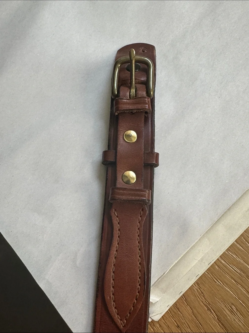 VTG The J. Peterman Company Brown Leather Belt Mens 40 Brass buckle Western